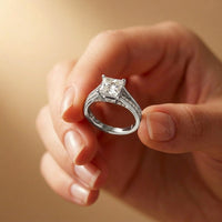 2.30 Ct Princess Cut Moissanite Tapered Accent Engagement Ring