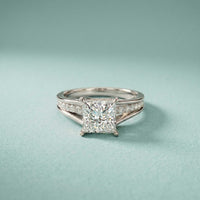 2.30 Ct Princess Cut Moissanite Tapered Accent Engagement Ring