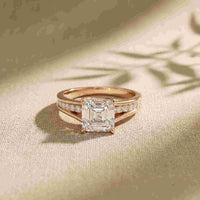 2.30 Ct Asscher Cut Moissanite Split Shank Accent Ring