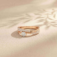 0.70 Ct Round Cut Moissanite Criss Cross Pavé Ring