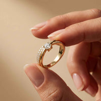 0.70 Ct Round Cut Moissanite Criss Cross Pavé Ring