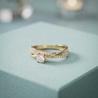 0.70 Ct Round Cut Moissanite Criss Cross Pavé Ring