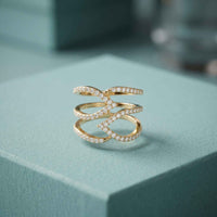 0.70 Ct Round Cut Moissanite Crossover Pavé Ring