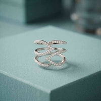 0.70 Ct Round Cut Moissanite Crossover Pavé Ring