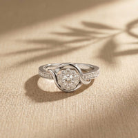 0.45 Ct Round Cut Moissanite Interwoven Halo Ring