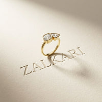 1.95 Ct Cushion & Trillion Cut Moissanite Bezel Duo Ring Gold