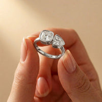 1.95 Ct Cushion & Trillion Cut Moissanite Bezel Duo Ring White