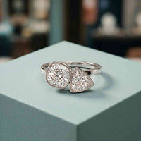 1.95 Ct Cushion & Trillion Cut Moissanite Bezel Duo Ring White