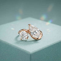 2.9 Ct Pear & Round Cut Moissanite Bypass Toi et Moi Ring