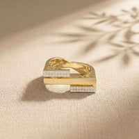 0.20 Ct Round Cut Moissanite Geometric Openwork Ring Gold