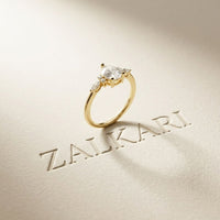 1.20 Ct Pear Cut Moissanite Leaf Accent Ring for Women Gold