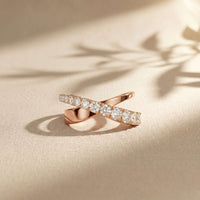 1.10 Ct Round Cut Moissanite Criss-Cross Pavé Wrap Ring