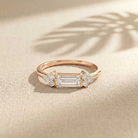 0.20 Ct Baguette Cut Moissanite Minimalist Bar Ring