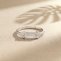 0.20 Ct Baguette Cut Moissanite Minimalist Bar Ring