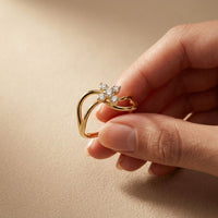 0.25 Ct Round Cut Moissanite Open Floral Wave Ring