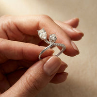 0.90 Ct Pear & Round Cut Moissanite Bypass Toi et Moi Ring