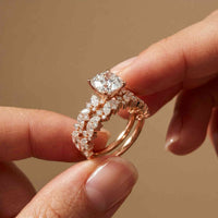 3.70 Ct Cushion Cut Moissanite Marquise & Round Accent Ring for Women Rose Gold
