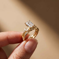 2.40 Ct Emerald Cut Moissanite Vintage Accent Bridal Ring Set for Women Gold