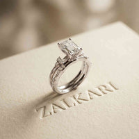 2.40 Ct Emerald Cut Moissanite Vintage Accent Bridal Ring Set for Women White