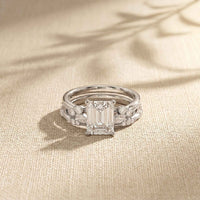 2.40 Ct Emerald Cut Moissanite Vintage Accent Bridal Ring Set for Women White