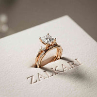 2.40 Ct Princess Cut Moissanite Milgrain Detail Ring Set for Women