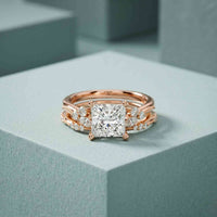2.40 Ct Princess Cut Moissanite Milgrain Detail Ring Set for Women