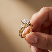 2.40 Ct Princess Cut Moissanite Milgrain Detail Ring Set for Women