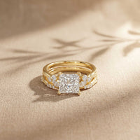 2.40 Ct Princess Cut Moissanite Milgrain Detail Ring Set for Women
