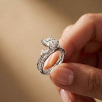 2.40 Ct Princess Cut Moissanite Milgrain Detail Ring Set for Women