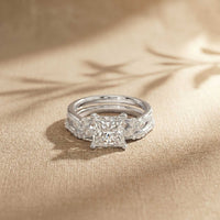 2.40 Ct Princess Cut Moissanite Milgrain Detail Ring Set for Women