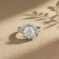 3.55 Ct Round Cut Moissanite Floral Halo Ring Set for Women
