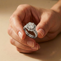 3.55 Ct Round Cut Moissanite Floral Halo Ring Set for Women