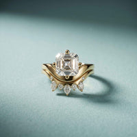 2.85 Ct Asscher Cut Moissanite Crown Accent Ring Set for Women