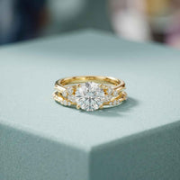 2.40 Ct Round Cut Moissanite Milgrain Accent Ring Set for Women