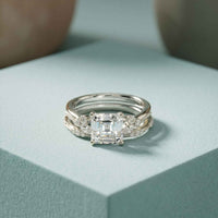 2.40 Ct Asscher Cut Moissanite Stacked Elegance Ring Set for Women