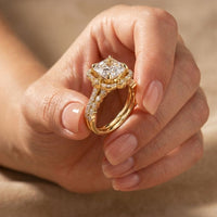 3.55 Ct Asscher Cut Moissanite Floral Halo Ring Set for Women