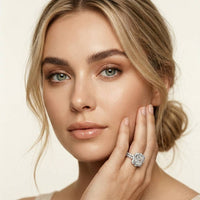 3.55 Ct Asscher Cut Moissanite Floral Halo Ring Set for Women