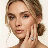 3.55 Ct Cushion Cut Moissanite Petal Halo Ring Set for Women