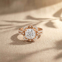 3.55 Ct Cushion Cut Moissanite Petal Halo Ring Set for Women