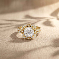 3.55 Ct Cushion Cut Moissanite Petal Halo Ring Set for Women