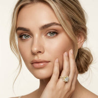 3.55 Ct Cushion Cut Moissanite Petal Halo Ring Set for Women