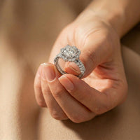 3.55 Ct Cushion Cut Moissanite Petal Halo Ring Set for Women