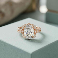 4.00 Ct Oval Cut Moissanite Signature Bloom Ring Set for Women