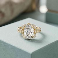4.00 Ct Oval Cut Moissanite Signature Bloom Ring Set for Women