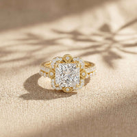 3.55 Ct Princess Cut Moissanite Floral Elegance Ring Set for Women