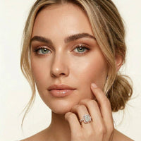 4.00 Ct Radiant Cut Moissanite Scalloped Halo Ring Set for Women