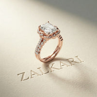 4.00 Ct Radiant Cut Moissanite Scalloped Halo Ring Set for Women