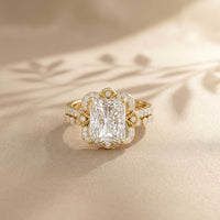 4.00 Ct Radiant Cut Moissanite Scalloped Halo Ring Set for Women