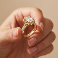 4.00 Ct Radiant Cut Moissanite Scalloped Halo Ring Set for Women
