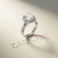 4.00 Ct Radiant Cut Moissanite Scalloped Halo Ring Set for Women
